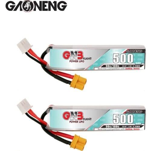 2PCS Gaoneng GNB 500mAh 2S 7.4V 90C/180C Lipo Battery with XT30 Plug for Happymodel FPV Racing Cine Whoop BetaFPV RC Drone
