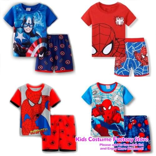 2021 New Neck Boys Cotton Pajamas Set Cartoon Cosy Round For Child kids short sleeve pyjamas Girls Boys Sleepwear pajama set
