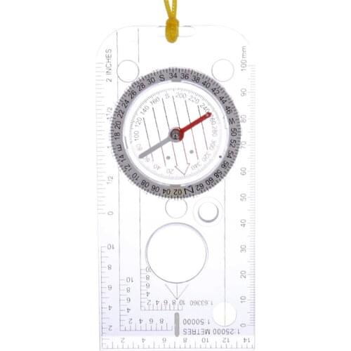 2021 Top Multi-function Drawing Ruler Professional Map Scale Camping Navigation Compass Angle Ruler Magnifier