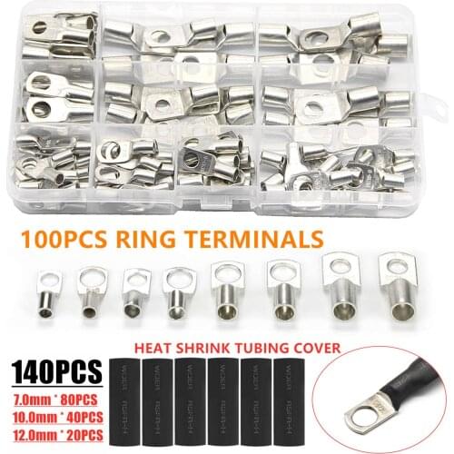240Pcs Assorted Copper Cable Lugs Ring Terminals Kit SC6-SC35 Tinned Cable Lugs Battery Bare Wire Welding/Crimping Connectors