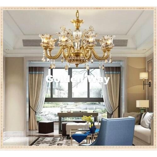 Free Shipping Antique Brass Copper Crystal Chandelier Lingting Luxurious LED AC Brass Crystal Lamp Lustre Suspension Lighting