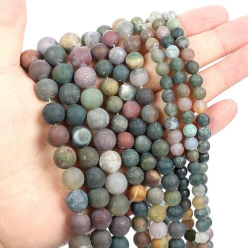 Natural Stone Beads Frosted Indian Agate Round Loose Beads for Jewelry Making Needlework Bracelet DIY 4-12 MM