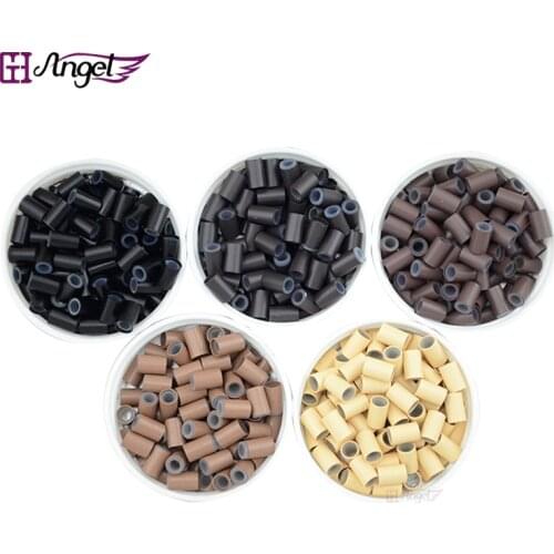 Wholesale 1000pcs 4.0*2.8*6.0mm Silicone Beads Lined Copper & Copper Micro Rings for Stick i-tip I Bonded Tip Hair Extensions