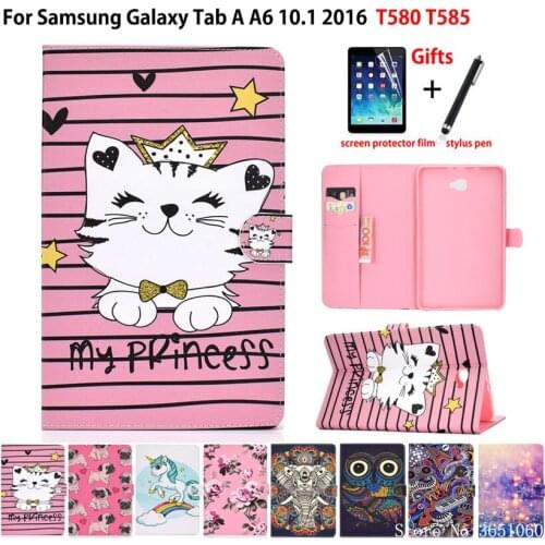 Case For Samsung Galaxy Tab A A6 10.1" 2016 SM-T580 SM-T585 T580 T585 T585N Cover Funda Cartoon Animal Pattern Stand Shell +Gift