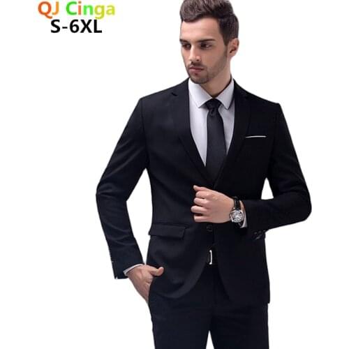 Black One Button Formal Suit Two Piece Men Suit Over Size Wedding Party Slim Tuxedo Blue Red Mens Suits S-6XL Terno Masculino