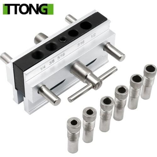 Woodworking Self-Centering Doweling Jig Kit Drill Guide Set With 1/4'' 3/8'' 5/16'' Drill Bushings Hole Jig Puncher Tools