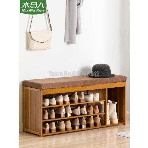 Wooden horse shoe changing stool home entrance shoe cabinet to wear shoes sofa multifunctional wooden stool soft seat cushion ca