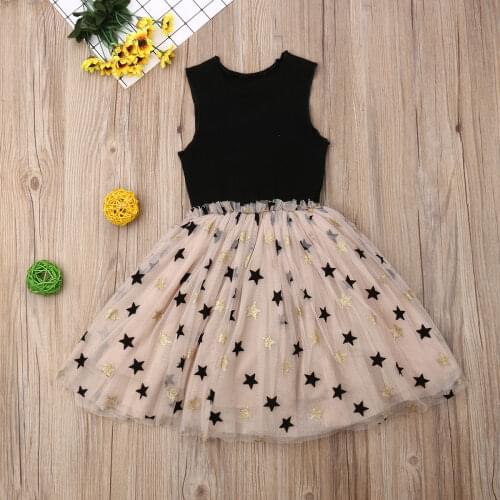 2-7Y Summer Fashion Kid Baby Girl Formal Party Dress Sleeveless Star Print Tulle Tutu Princess Wedding Set Clothes