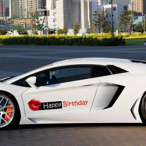 EARLFAMILY 43cm x 8.6cm Happy Birthday Big Red Lips Car Sticker JDM Oem Sunscreen Waterproof Car Wrap Vinyl Film Car Accessories