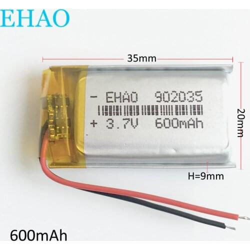 EHAO 902035 3.7V 600mAh Lithium Polymer LiPo Rechargeable Battery Replace cells For Mp3 DIY PAD DVD E-book bluetooth headset