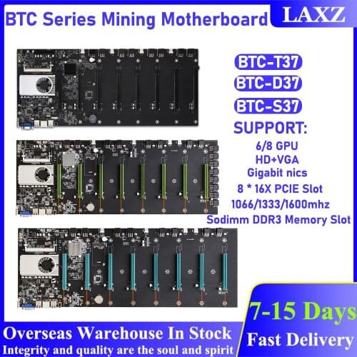BTC-37 Mining Motherboard CPU Set 8 miner Video Card Slot DDR3 Memory Adapter Integrated VGA Interface Low Power Consumption