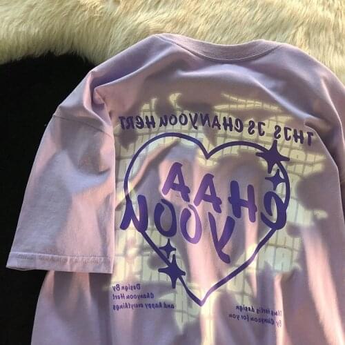 Short-sleeved t-shirt women loose love letters flame printing punk Harajuku size y2k top Female clothing clothes t-shirt vintage