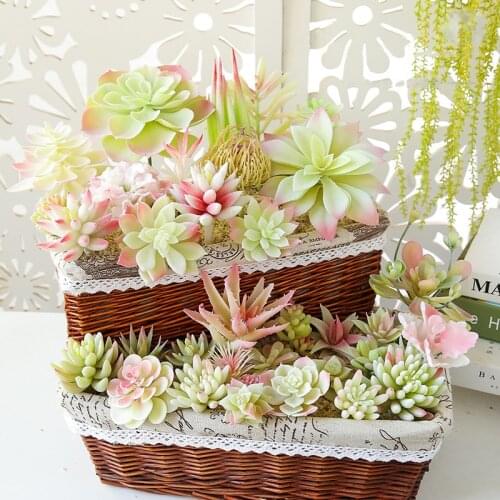 White Green Flocking Artificial Succulents Plants Home Garden Living Room Decoration Flower Arrangement Accessories Fake Flower