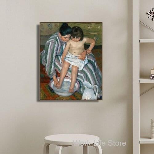 Bathing by Mary Cassatt Canvas Painting Posters and Prints Home Decor Wall Art Picture for Living Room Decoration No Frame