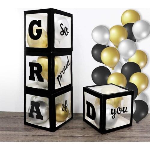 2021 Graduation Decorations Black Balloons Boxes Transparent Boxes With 20 Balloons For School Party Supplies Home Accessories