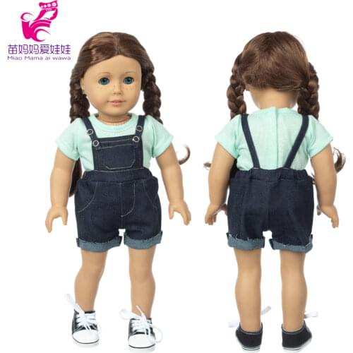 Doll Pants 18 Inch Girl Doll Clothes T-Shirt Strap Pants For 43cm Baby Doll Outwear Baby Girl Gifts