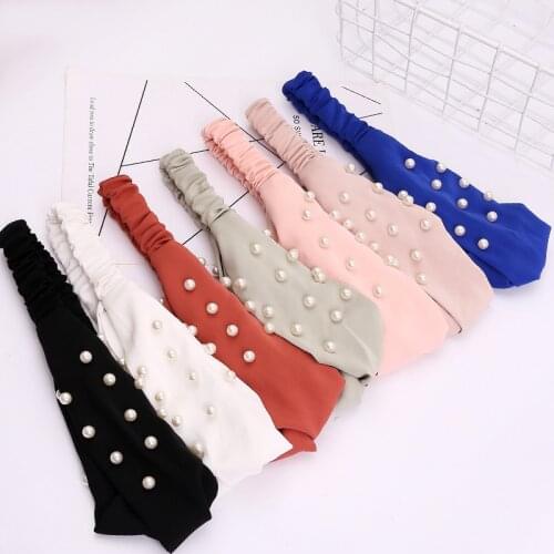 Lady Inlaid pearls headband Knot knitting Suede hair accessories for Women girls scrunchies bandage for the head FD083