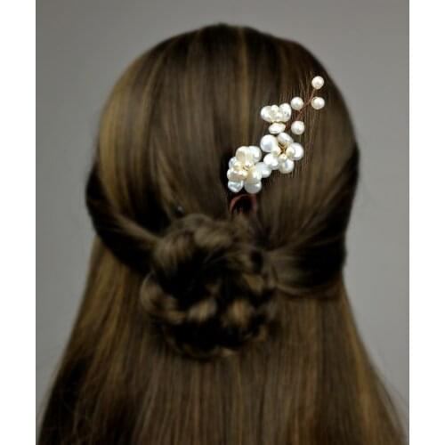 Blossom Chinese Hairpin Freshwater Pearl Flower Hair Pins For Women Natural Baroque Pearl Hair Pin Pince Cheveux Femme WIGO1487