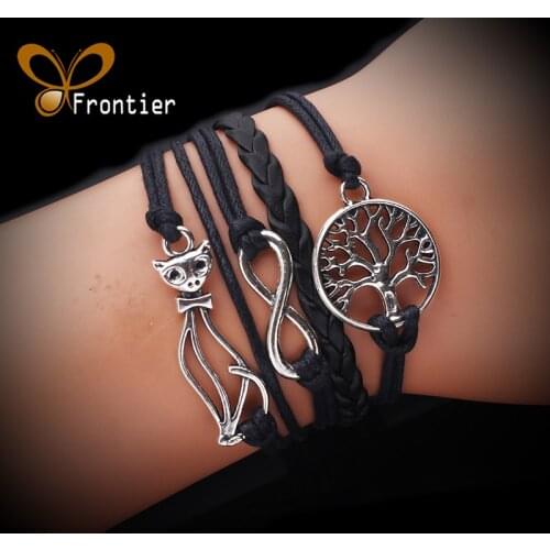 Fashion Charm Trees Eight Multilayer Braided Stranded Hand Wax Rope Bracelets Gift For Women Wedding B5B080