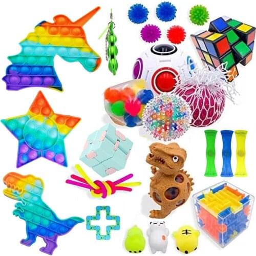 Rainbow Satr Bubble Fidget Toys Set Antistres Figet Pack Adult Reliever Adults Kawaii Fidget Toys Children Gift