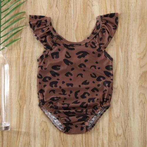 New Kids Baby Girls Flying Sleeve Round Neck Leopard Print Swimsuit One Piece Swimming Costume Swimwear Outfits 0-5Y