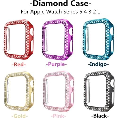 4 Pcs Double-row Diamond Shiny Case for Apple Watch Series SE 6 5 4 3 Anti-fall Cover PC Plated Bumper for iWatch 40/44/38/42mm