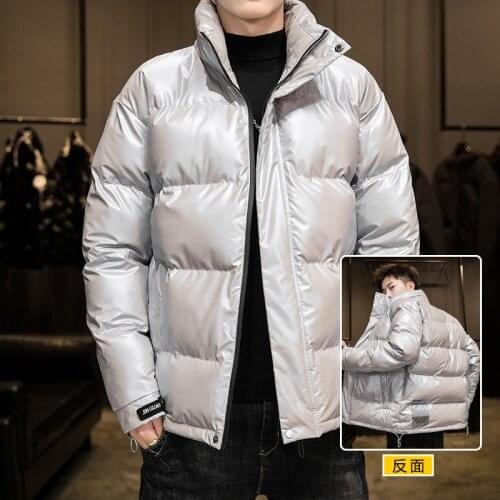 Down jacket mens bright face 2021 winter handsome stand-up collar short trend warmth light white duck down jacket
