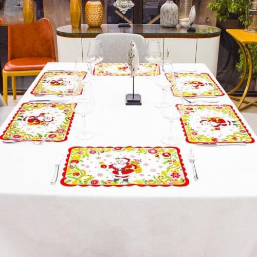Christmas Placemat Red santa placemat Bowl Fork Mat individual table Mat Decoration Home Party Dining Table