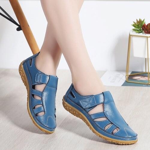 Women Gladiator Sandals Shoes Genuine Leather Hollow out Flat Sandals Ladies Casual Soft bottom Summer Shoes Women Beach Sandal
