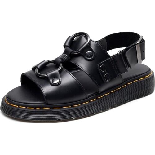 Summer Women Sandals Leather Material Metal Buckle Decoration Roman Style All-Match Large Size Womens Sandals