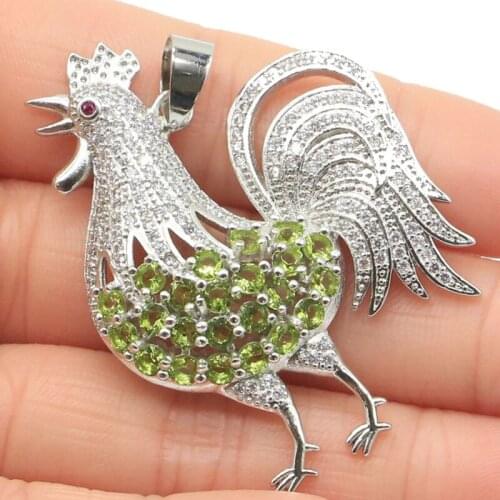 48x36mm 2020 New Arrival Rooster Created Green Peridot Tourmaline Gift For Ladies Wedding Silver Pendant