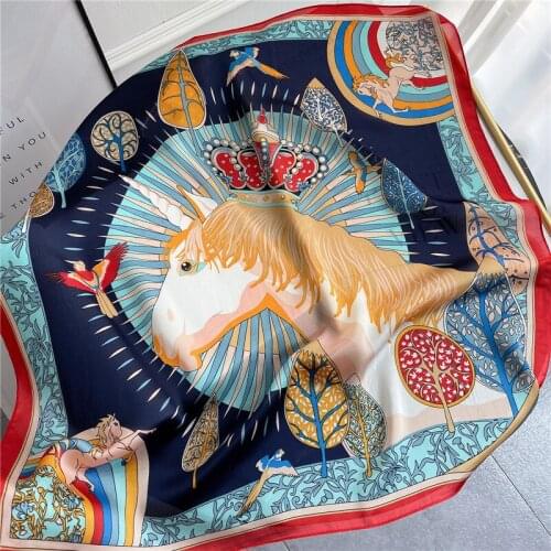 70*70cm Fashion Horse Simulation Silk Scarf for Women Small Square Scarfs Girlfriend Gift Autumn Winter Warm Head Scarf