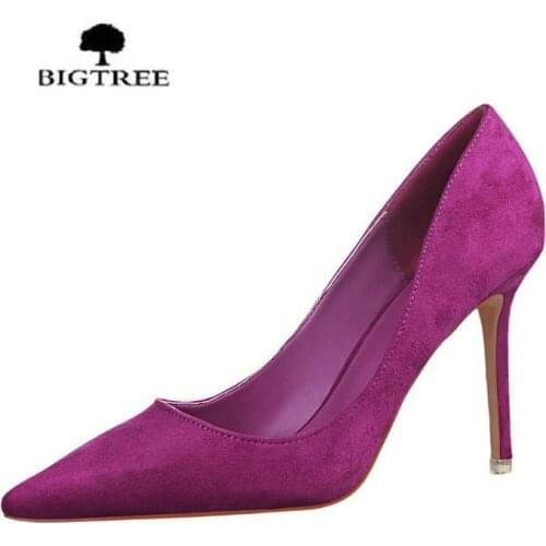 2020 New Women Pumps Classics High Heels Shoes Fashion Suede Flock Purple Sexy Slim Pointed OL Office Singles Heeled Shoes