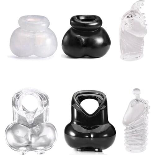 Lengthen Penis Sleeve Condoms Scrotum Bound Ring Male Scrotum Cage Chastity Device G point Glans Ring Male Sex Product Sex Toys