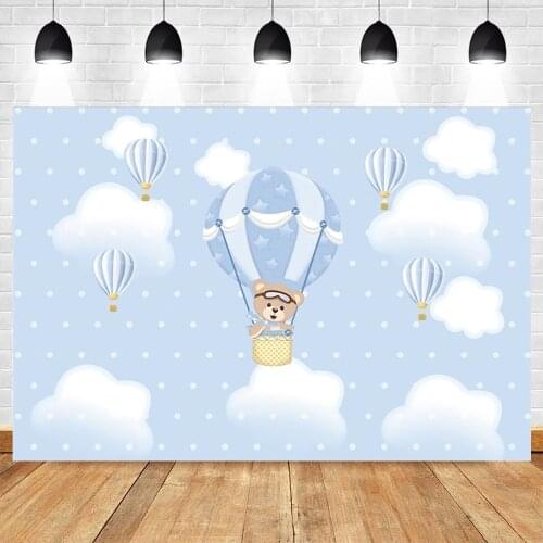 Yeele Newborn Baby Shower Birthday Sky Cloud Hot Air Balloon Litter Bear Backdrop Photography Photo Studio Photophone Background
