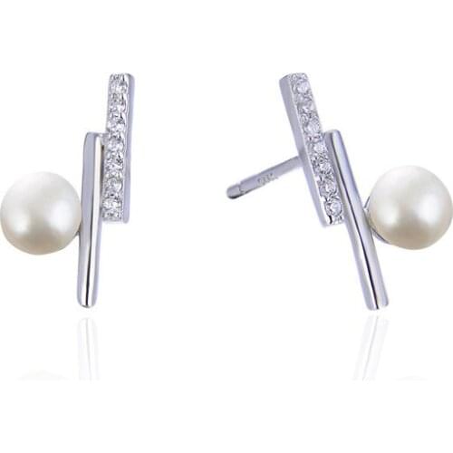 YJAR001806 Fashion S925 Sterling Silver Zirconite Inlaid Freshwater Pearl Ear Nail Minimalist Person Jewelry Women Stud Earings