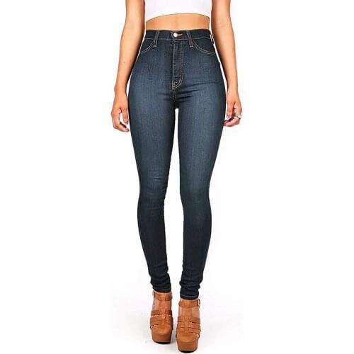 FNOCE 2020 new womens jeans pants fashion trends sexy elegant solid high waist tight elasticity slim denim full pencil pants