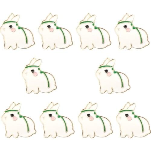 10Pcs Cute White Rabbit Cartoon Enamel Pins Animal Brooch Backpacks Button Lapel Pin Badges Jewelry Funny Gift for Friends
