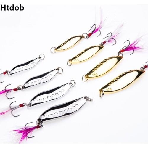 10Pcs Metal Spoon Spinner Fishing Lure Hard Baits 10 15 20g Sequins Noise Paillette with Feather Treble Hook Fishing Tackle