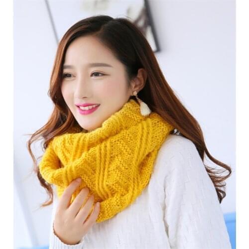 2020 Winter Women Solid Color Knitted Snood Scarf Girl Neckchief Wool Cable Ring Scarves Wraps Foulard Femme Infinity Scarf