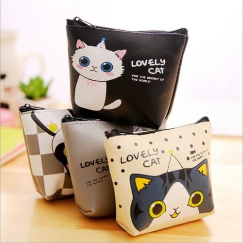 2021 creative ladies coin purse cute cartoon kitten PU material children student coin purse storage key coin bag holiday gift