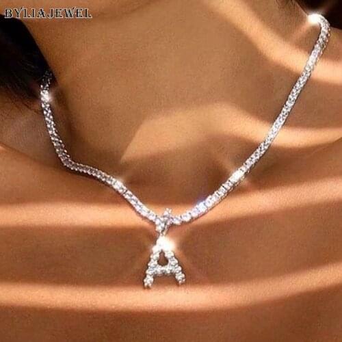 26 Letter Initial Necklace for Women Silver Color Tennis Chain Choker Necklace Bling Crystal Alphabet Collar Statement Jewelry