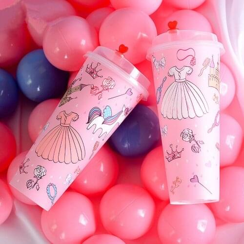 50pcs 90 caliber creative milk tea plastic cup thick injection beverage juice packaging cups party favor disposable cup with lid