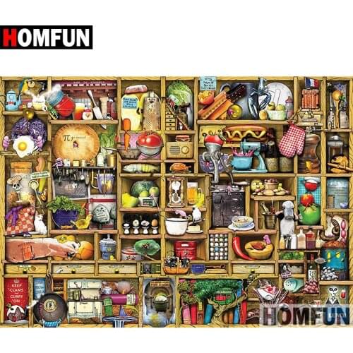 HOMFUN 5D DIY Diamond Painting Full Square/Round Drill "Kitchen shelf" Embroidery Cross Stitch gift Home Decor Gift A08433