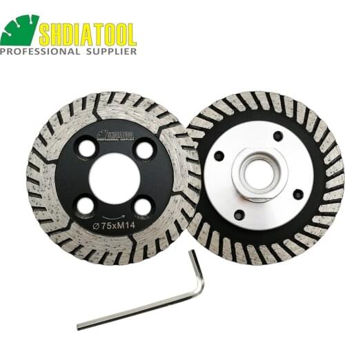SHDIATOOL 1pc 3" Diamond Dual Saw Blade with flange and 1pc blade Diameter 75MM Cutting Grindng Disc For Granite Marble Concrete