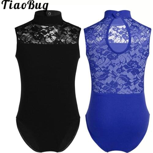 Mock Neck Ballet Leotards Girls Sleeveless Patchwork Lace Turtleneck Ballet Dance Gymnastics Leotard Jumpsuit