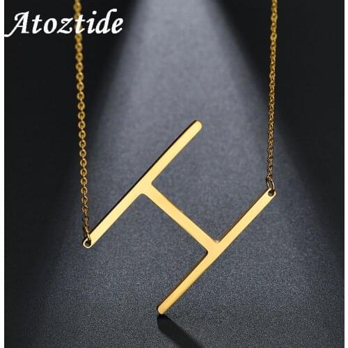 Atoztide Customize Simple Capital H Letter Necklaces Pendants Alfabet Initial Necklace Stainless Steel Chain Choker Necklace