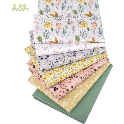 Chainho,7pcs, Floral Series,Printed Twill Cotton Fabric,Patchwork Cloth For DIY Sewing Quilting Baby&Childrens Material,40x50cm