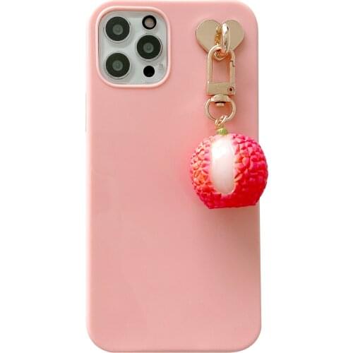 Pink Refreshing Lychee Dangle Case for iPhone 11 12 Pro Max 8 7 6 6s Plus Xr XsMax X Xs SE 2020 12 Color Candy Soft Back Cover
