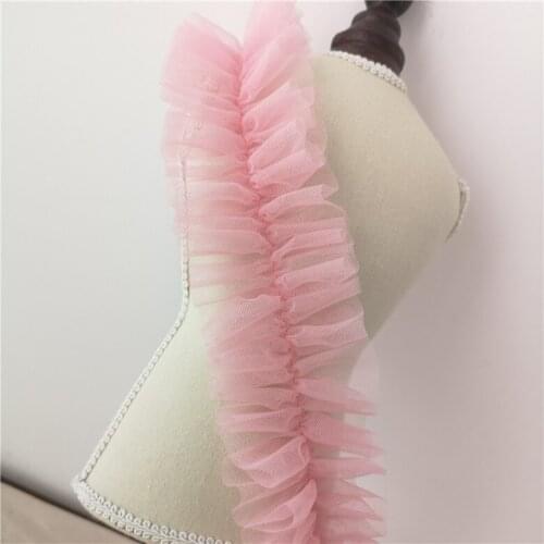 Diy 8cm wide multi-color encryption mesh lace trim fluffy pleated skirt cuffs wedding lace fabric accessories 3M/5M